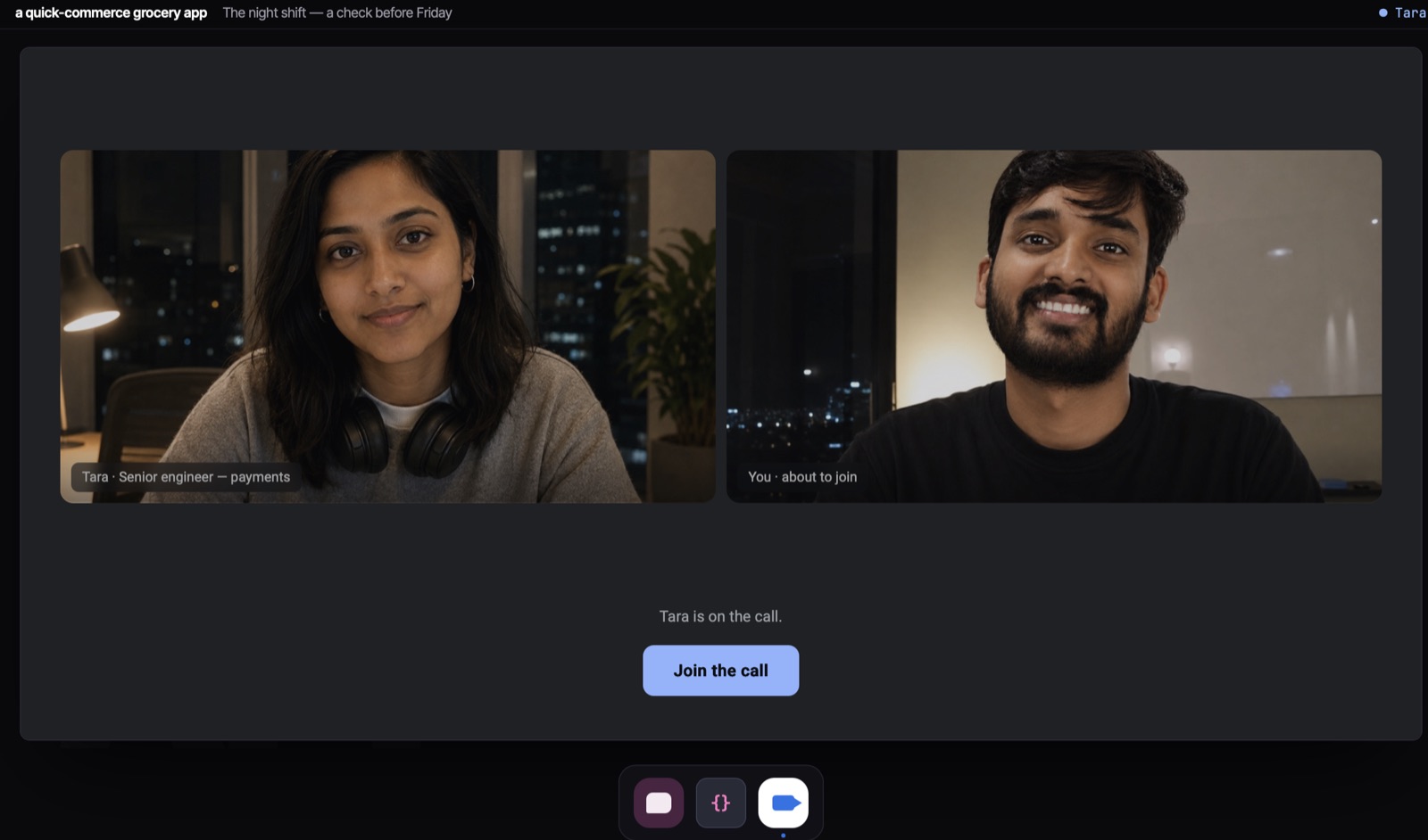 Strive prototype — live bridge call with Tara, senior payments engineer